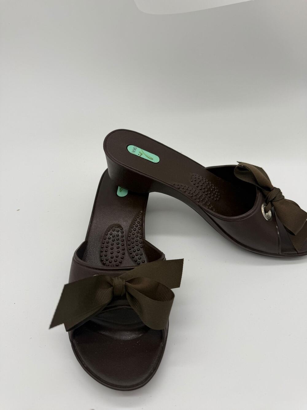 OKA B Sandals Shoes Womens Size 8 Brown Bow Slide Wedge Comfort Made USA